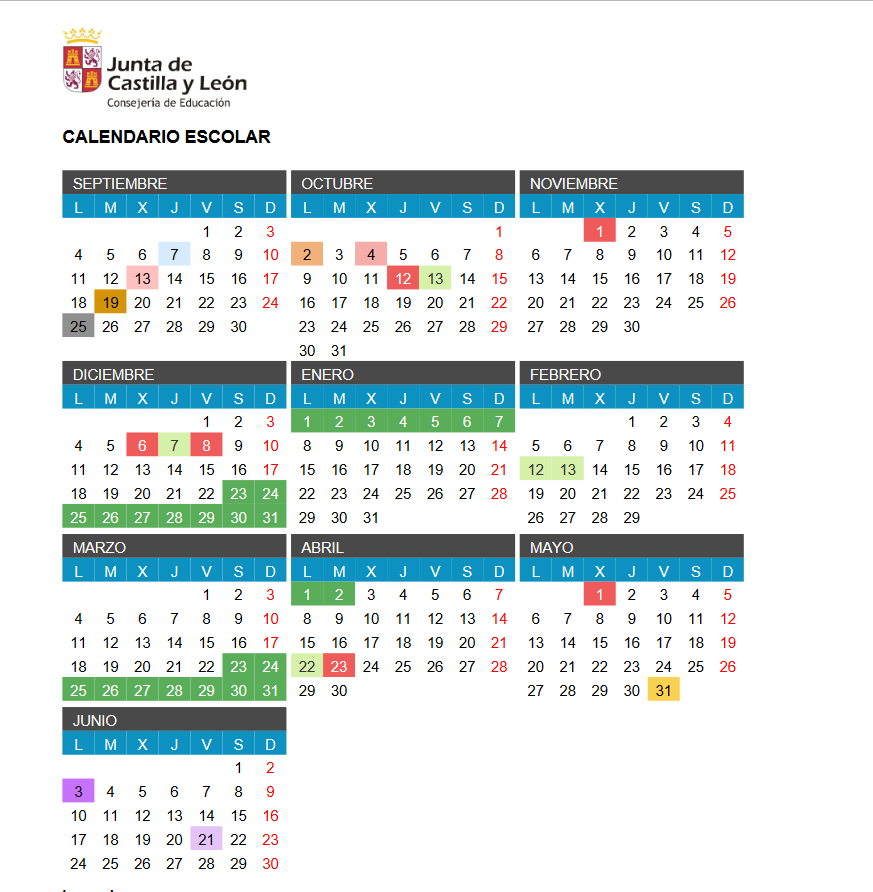 Calendario escolar CYL 23-24
